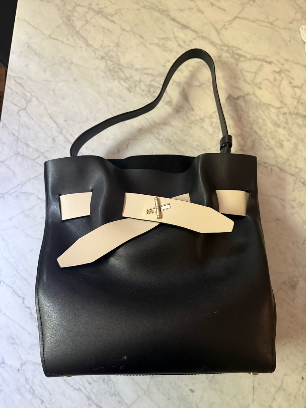 Zac Posen Black Shoulder Bag with Cream Accent Strap
